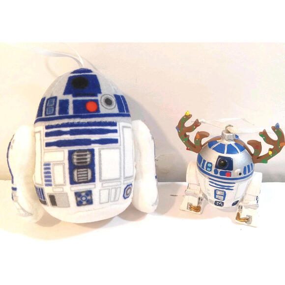 Hallmark Other - Hallmark R2 D2 Tree Ornament Blue White Plush Resin Antlers Hanging Star Wars